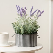 Scottish Everlastings 37.5cm Artificial Lavender in Iron Pot