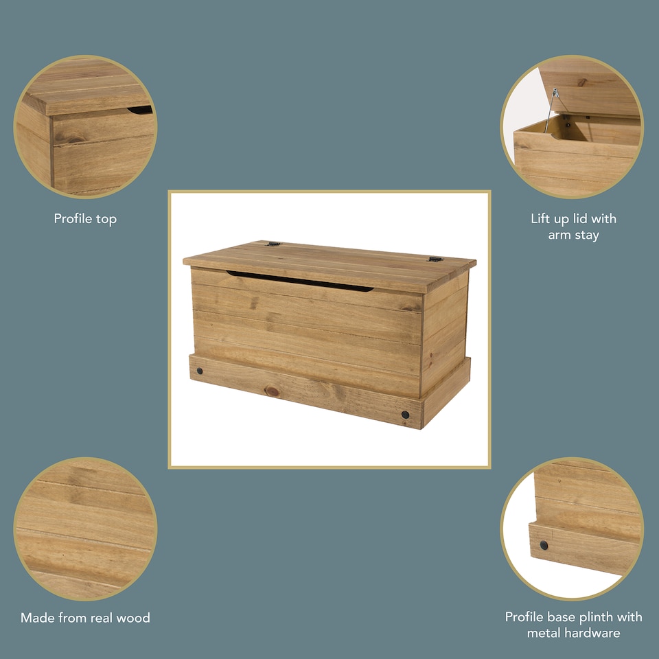 image 1 of Corona Storage Trunk - Solid Pine Construction with Metal Hardware and Practical Bedroom or Living Room Storage | Brown | Antique Wax | One Size | 1