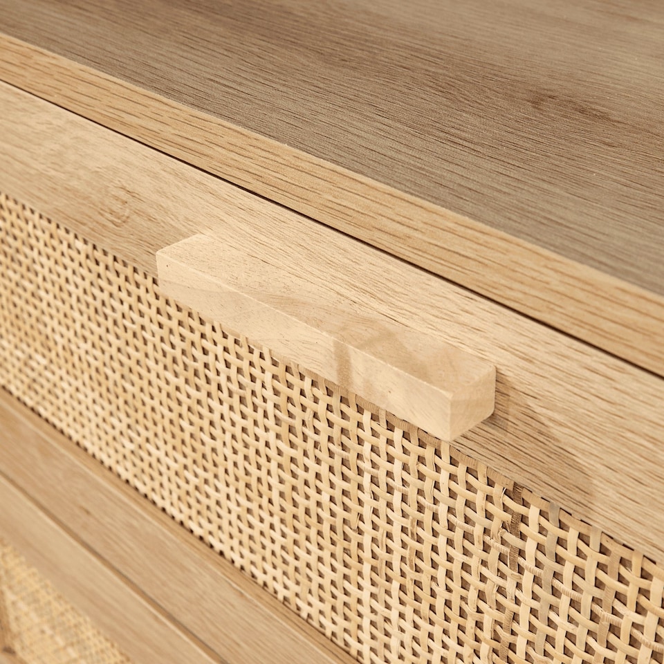 image 1 of Chest 6 Drawers with Rattan Fronts Solid Wooden Legs