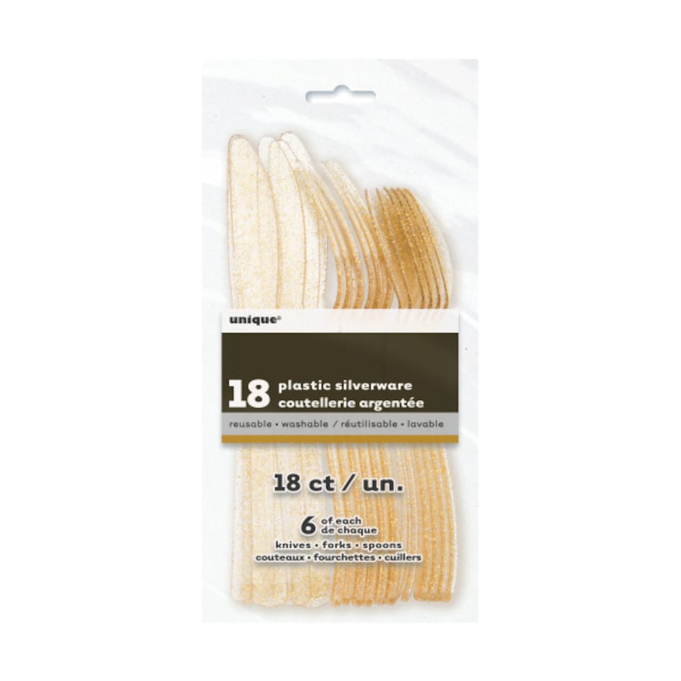 image 1 of Gold Glitter Premium Quality Reusable Assorted Cutlery - Pack of 18