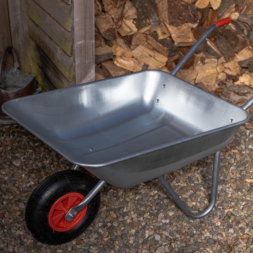 image 1 of Samuel ALEXANDER 65 Litre 60kg Capacity Galvanised Metal Garden Cart Wheelbarrow - Heavy Duty Garden Wheelbarrows with Pneumatic Tyre