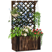 Outsunny Wooden Planter with Trellis and Drainage Holes | Brown | Carbonised finish
