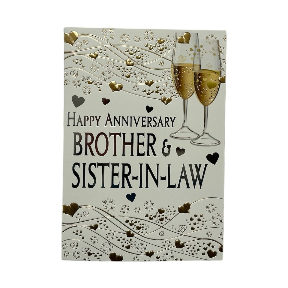 image 1 of Brother & Sister-In-Law Champagne Glass Traditional Design Anniversary Card