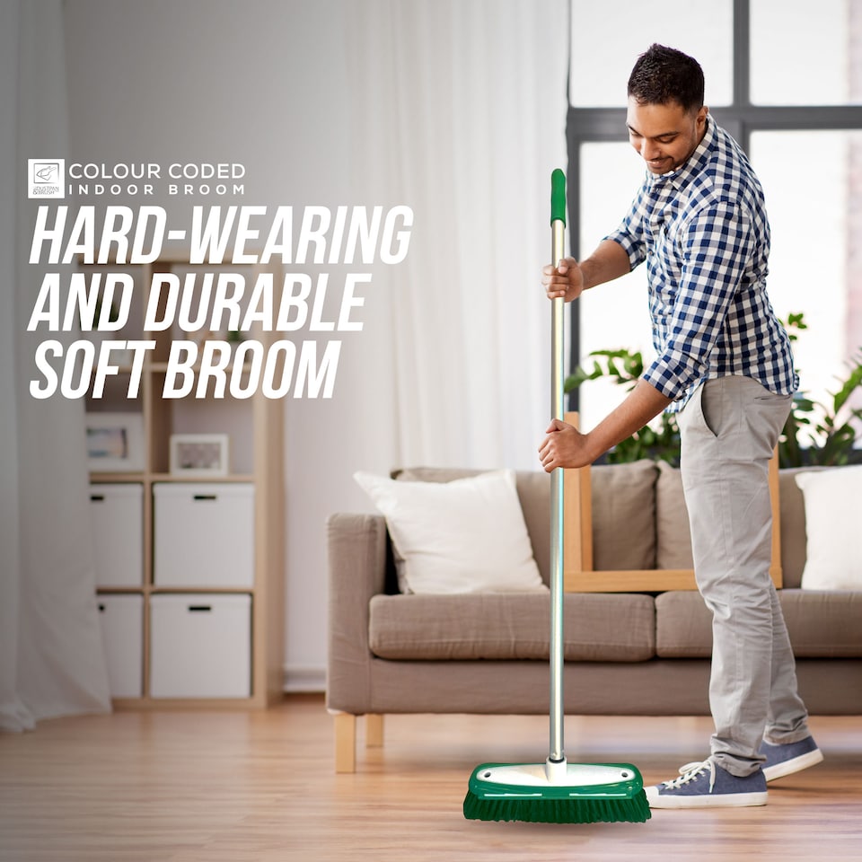 image 1 of TDBS Colour Coded Indoor Sweeping Broom with Scraper