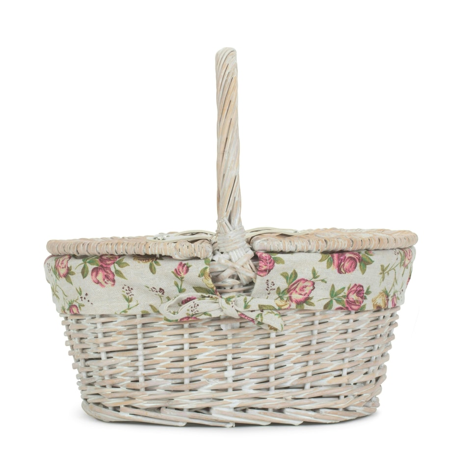 image 1 of White Wash Lidded Basket with Lining Multi | Garden Rose | One Size