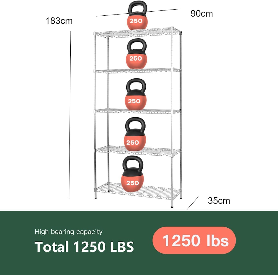 image 1 of 5 Tier Heavy Duty Chrome Wire Shelving Unit