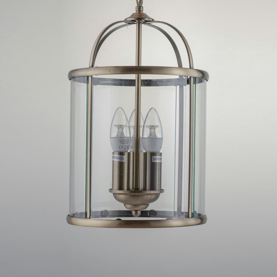 image 1 of Antique Brass 3 Light Lantern Style Pendant Bronze | Clear