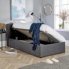 Ottoman Side Lift Storage Bed Single Hopsack Fabric Bed Frame Gas Lift Furniture