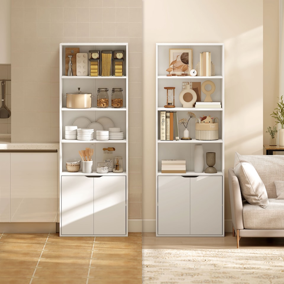 image 1 of HOMCOM 2 Door 4 Shelves Bookcase Wooden Storage Cabinet Display Unit White