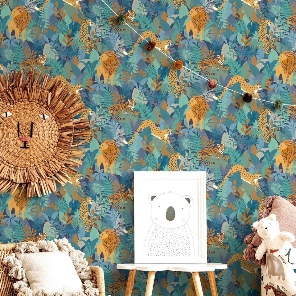 image 1 of Holden Décor Animal Kingdom Wallpaper - Blue - 10m x 53cm Blue