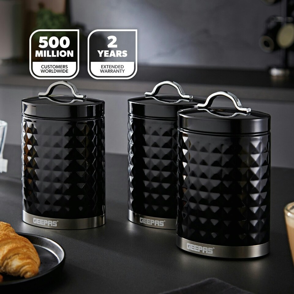 image 1 of GEEPAS 3-Piece Tea Coffee Sugar Canisters Set Cream