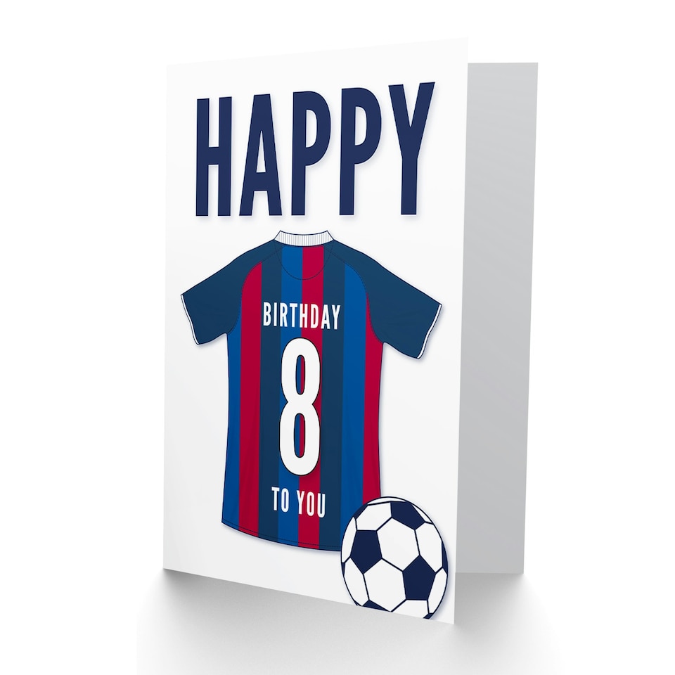 image 1 of Football Strip Kit Red Striped Top Age 8 Year Old Child Kids 8th Birthday Card