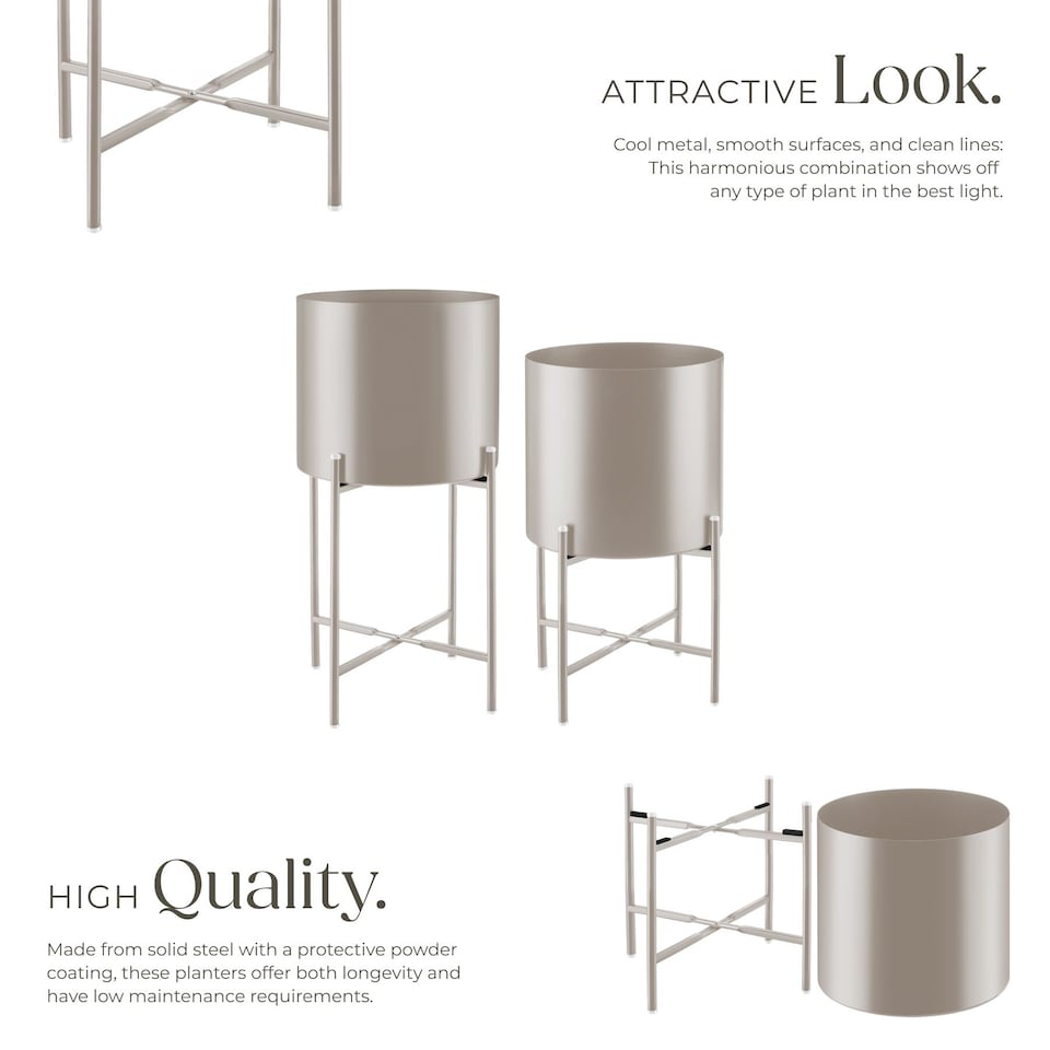 image 1 of Plant Stands Kalmar, set of 2 decorative plant pots in black steel | Brown | taupe | 31 x 31 x 56 cm | 1