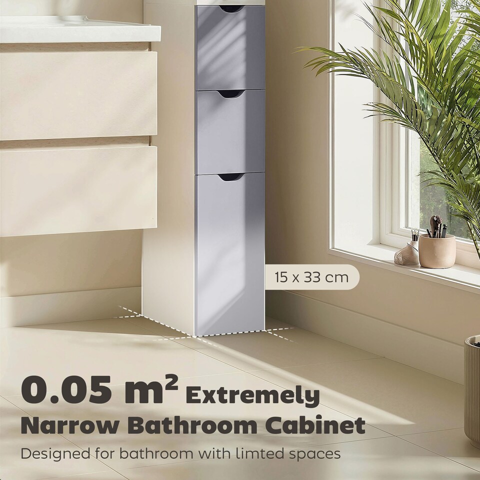 image 1 of HOMCOM Tall Bathroom Storage Cabinet with Shelf and Drawers, White, Grey