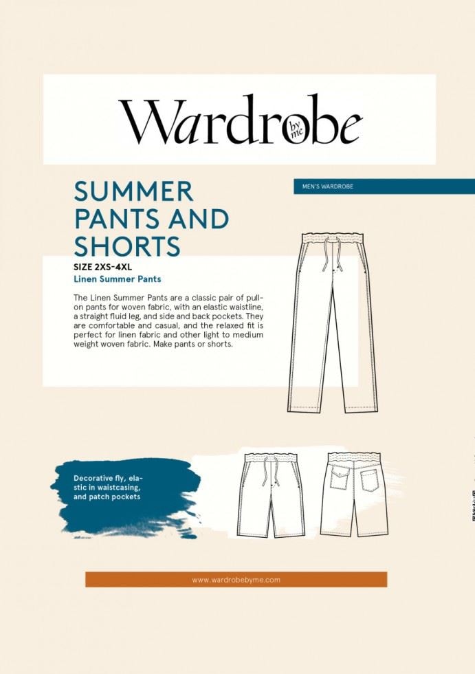 Wardrobe By Me Sewing Pattern Summer Pants & Shorts, Trousers and Shorts for Men - 2XS - 4XL - Intermediate