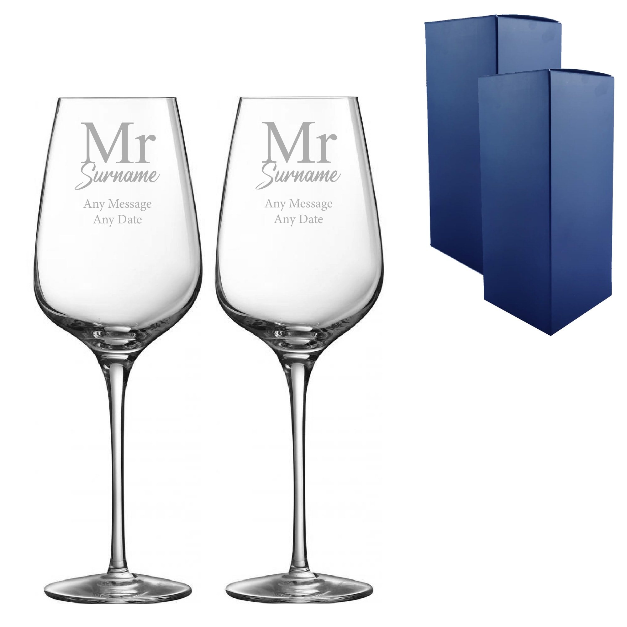 Personalised Engraved Mr and Mr Wedding Wine Glasses for Couple