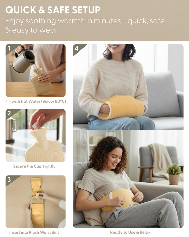 image 1 of Keplin 2L Hot Water Bottle with Plush Waist Belt Cover Natural Rubber
