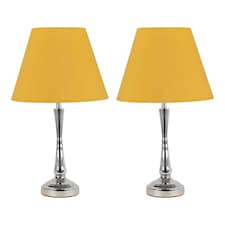 Set of 2 Chrome Table Lamps with Stem Detail and Ochre Shades Chrome | Red