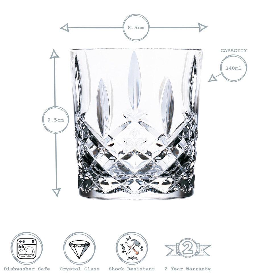 image 1 of RCR Crystal Orchestra Cut Glass DOF Double Old Fashioned Whiskey Glasses Tumblers Set - 340ml - Pack of 6 | Clear | Clear