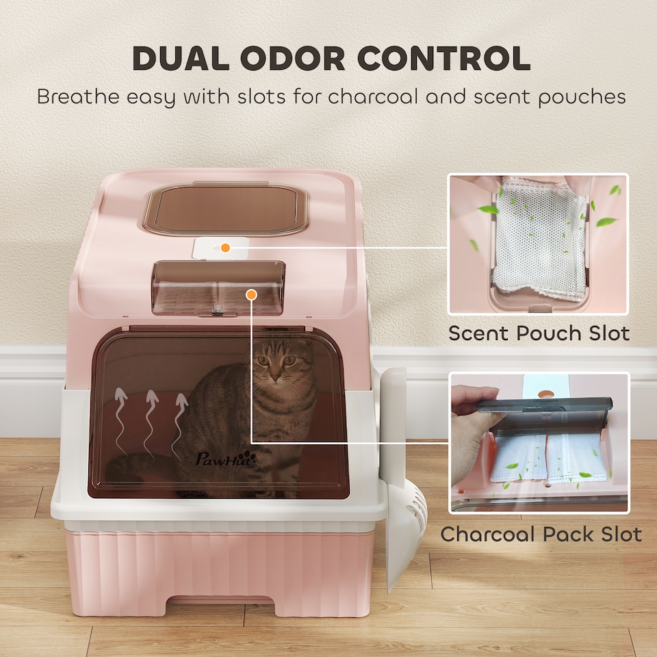 image 1 of PawHut Cat litter Box, Enclosed Cat Litter Box w/ Lid, Pull-Out Drawer Tray
