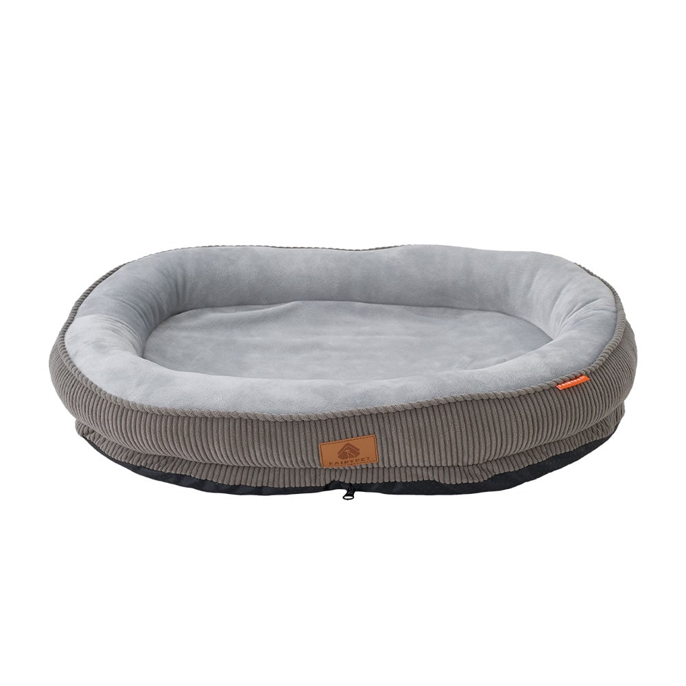 Living and Home Washable Bolster Pet Bed with Removable Cover for Cats & Dog | Multi | Grey | M