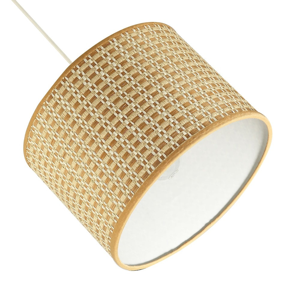 image 1 of Vintage Reeded Paper Round Lamp Shade with Taupe Cotton Fabric Trims | Cream | Taupe | 1
