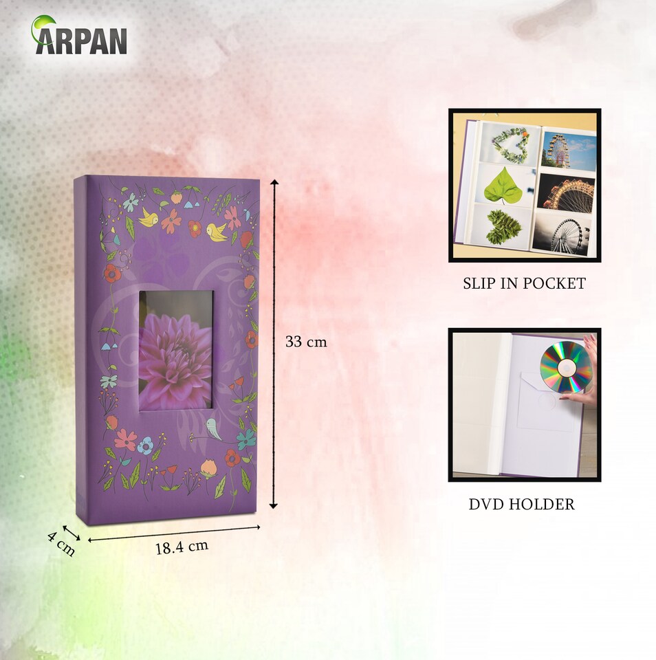 image 1 of ARPAN Designer Photo Album 6"x4" (10x15cm) for 300 Photos – Large Slip In Case Photo Album with Front Window Cover