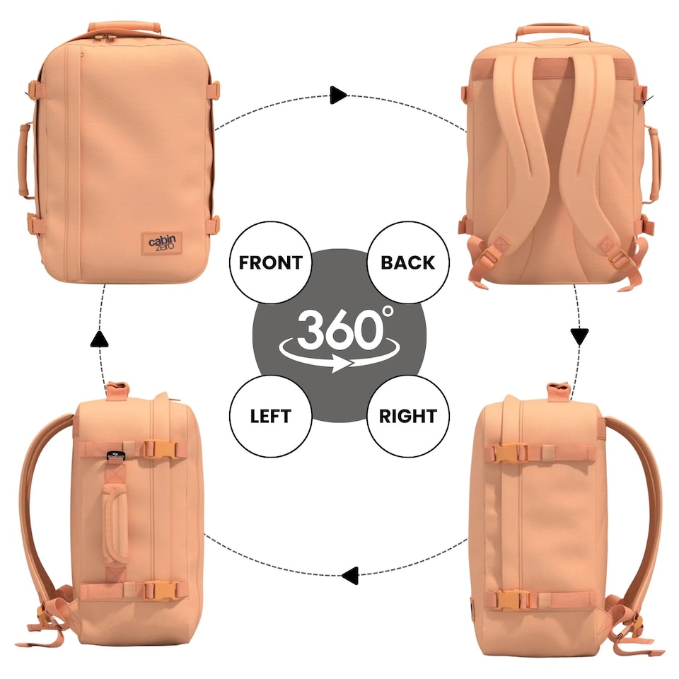 image 1 of CabinZero Classic Cabin Backpack 36L, Light & Roomy for Airline Overheads | Pink | Sunny Day