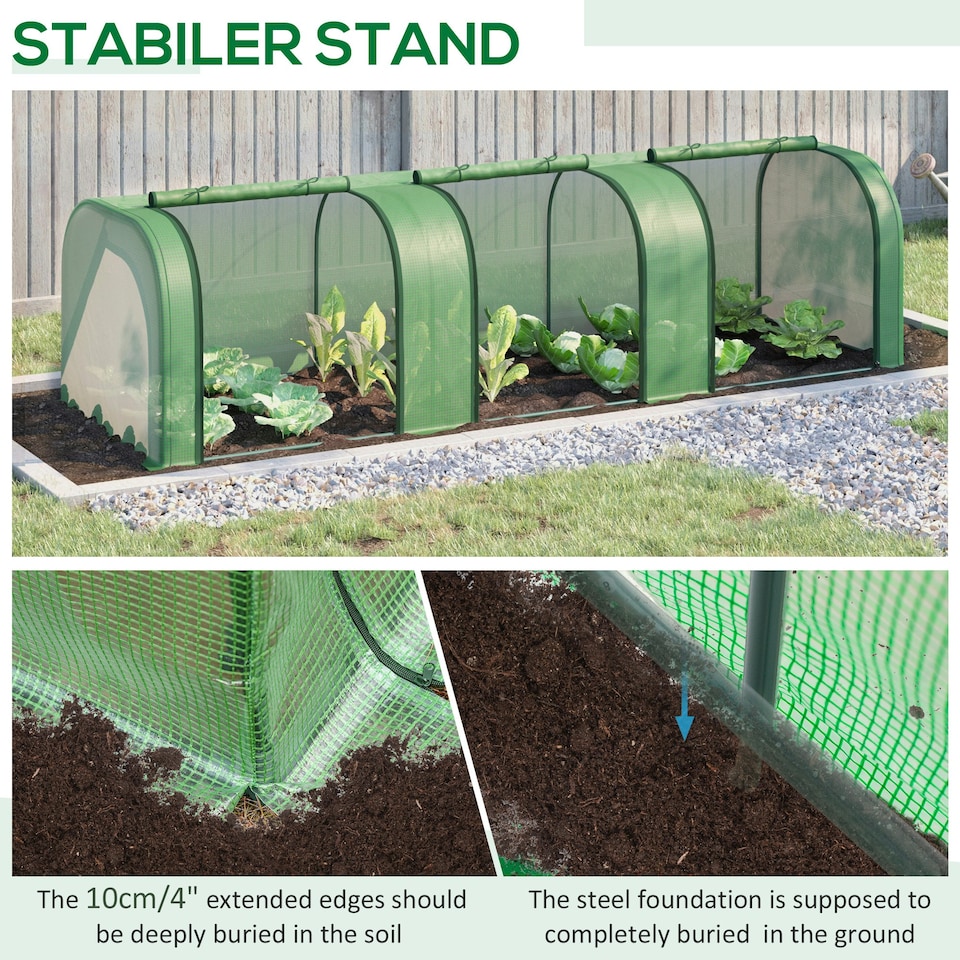 image 1 of Outsunny Tunnel Greenhouse Steel Frame for Garden w/ Zipper Doors