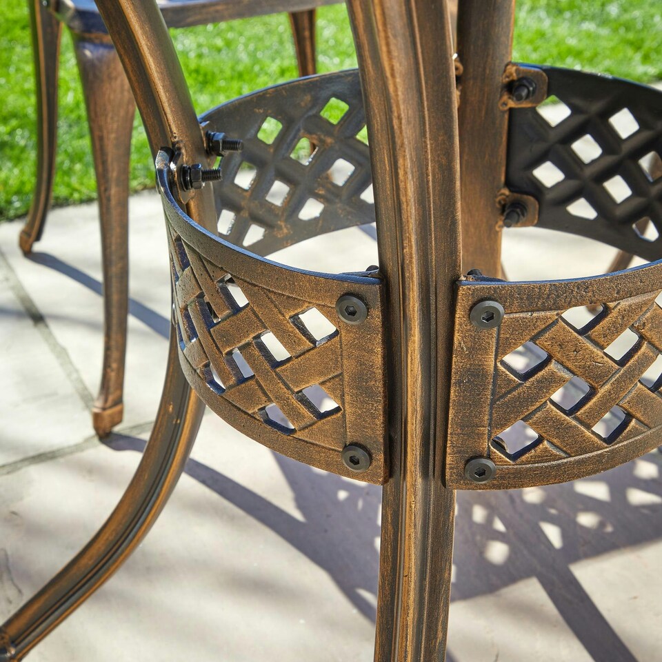 image 1 of Brown Bistro Set Outdoor Garden Patio Lattice Table and 4 Chairs Aluminium Frame
