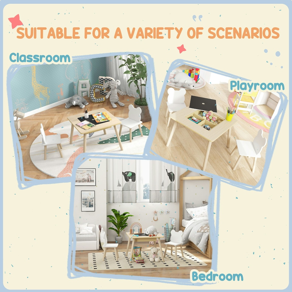 image 1 of AIYAPLAY 3-Piece Toddler Table and Chairs Set for Nursery, Playroom