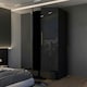 image 3 of Modern 2 Door High Gloss Wardrobe with Mirror, Gold Accent Handles & Storage - 90cm Wide Black | Black 90cm