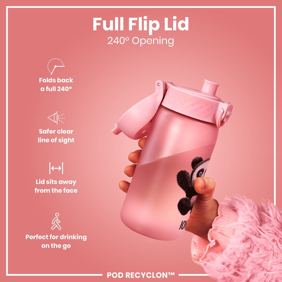 image 1 of Leak Proof Kids Water Bottle, BPA Free, 350ml (12oz) | Pink | Panda | One Size