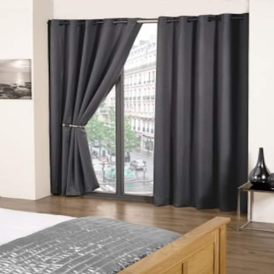 image 1 of Woven Thermal Blackout Eyelet Curtains Charcoal 228cm x 228cm