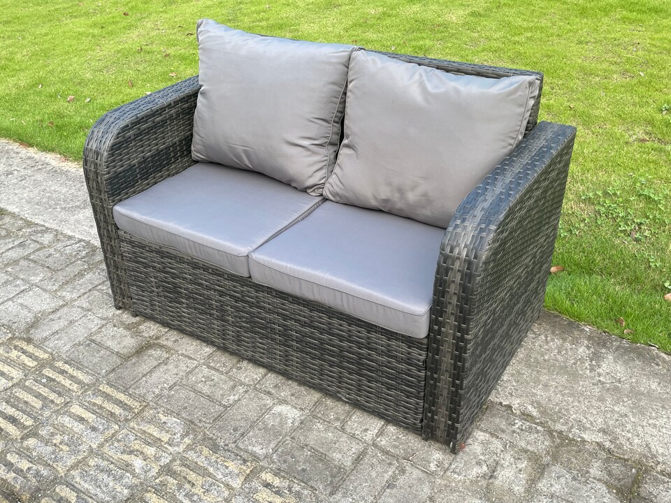 image 1 of Fimous Outdoor Rattan Furniture Garden Dining Set Patio Height Adjustable Rising lifting Table Reclining Chair Sofa With Side Table 2 Big Footstools