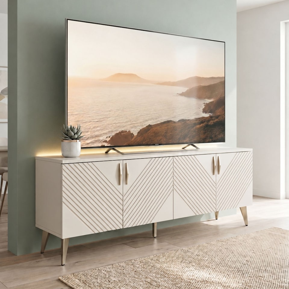 image 1 of Frank Olsen Ava 1500 TV Cabinet | White | White | 2
