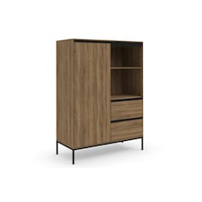 Bari Higboard with 1 Door / 2 Drawers in Oak Look Brown | oak/black