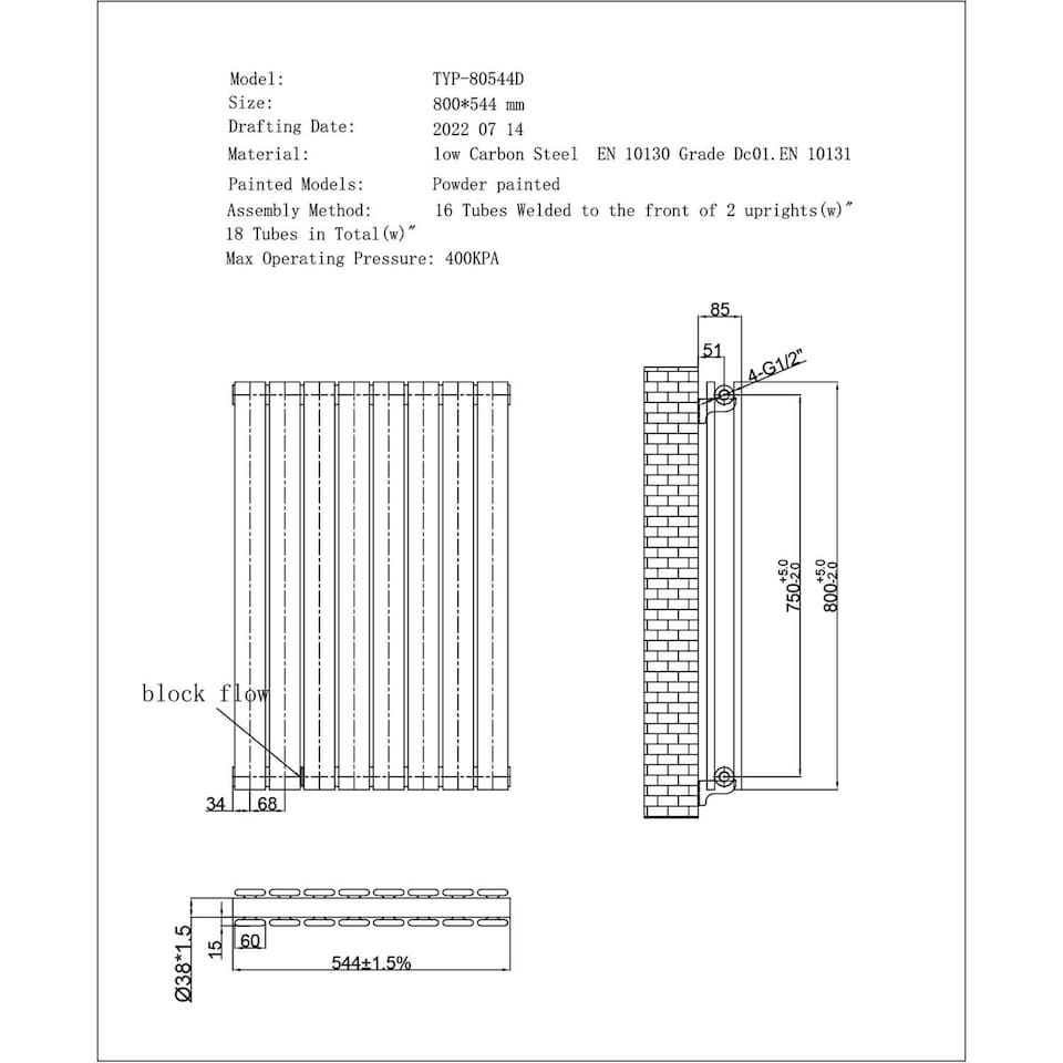 image 1 of Typhoon - White Designer Radiator H800mm x W544mm Double Panel