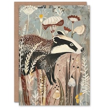 Rustic Woodland Forest Wildflowers Badger Him Her Birthday Card