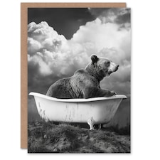 Surreal Bear in Bathtub Black White Bath Time Birthday Greeting Card