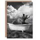 image 1 of Surreal Bear in Bathtub Black White Bath Time Birthday Greeting Card
