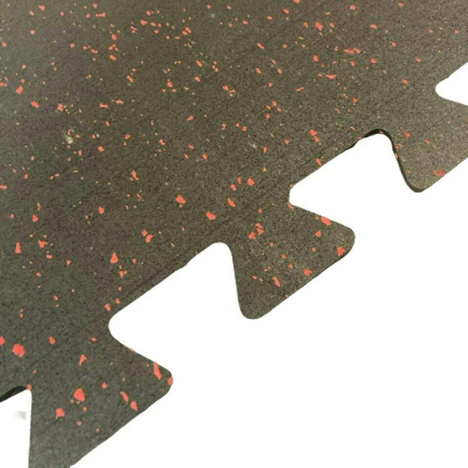 image 1 of Red Speckle Commercial Rubber Interlocking Flooring Gym Mats - 50cm x 50cm x 6mm Black | One Size