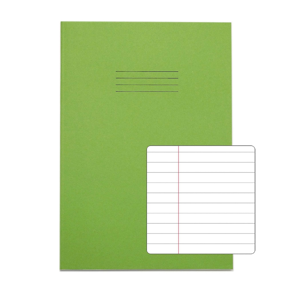 image 1 of Rhino 32 Page Blank & 12mm Lined Exercise Book Light Green A5+ 9 x 7 inches 10 Pack