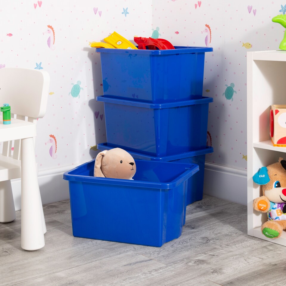 image 1 of Wham Stack & Store 4 x 35L Plastic Storage Boxes | Blue | 4