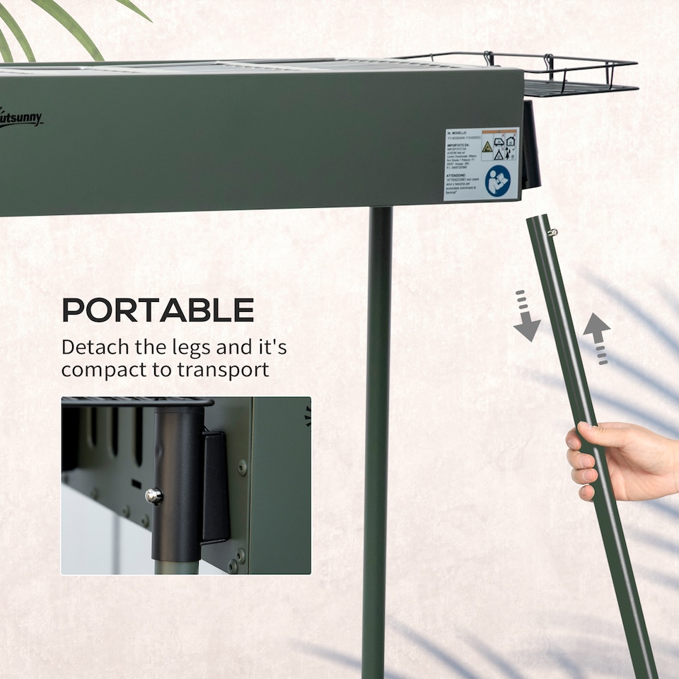 image 1 of Outsunny Portable Charcoal Barbecue Grill with Seasoning Baskets and Hooks