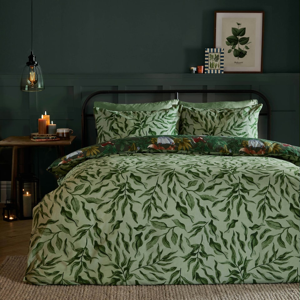 image 1 of furn. Into The Woods Printed Reversible Duvet Cover Set, Double, Green Green | Double
