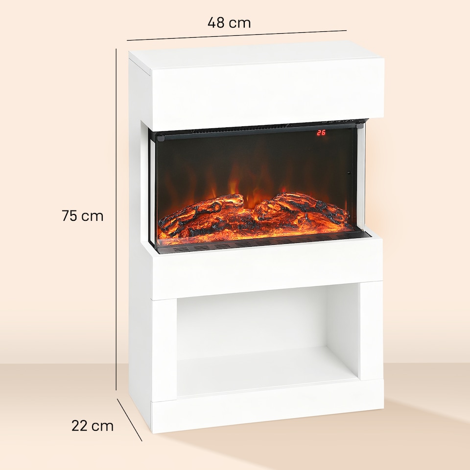 image 1 of HOMCOM 1000W/2000W Electric Fire and Mantel with Remote & Timer, White