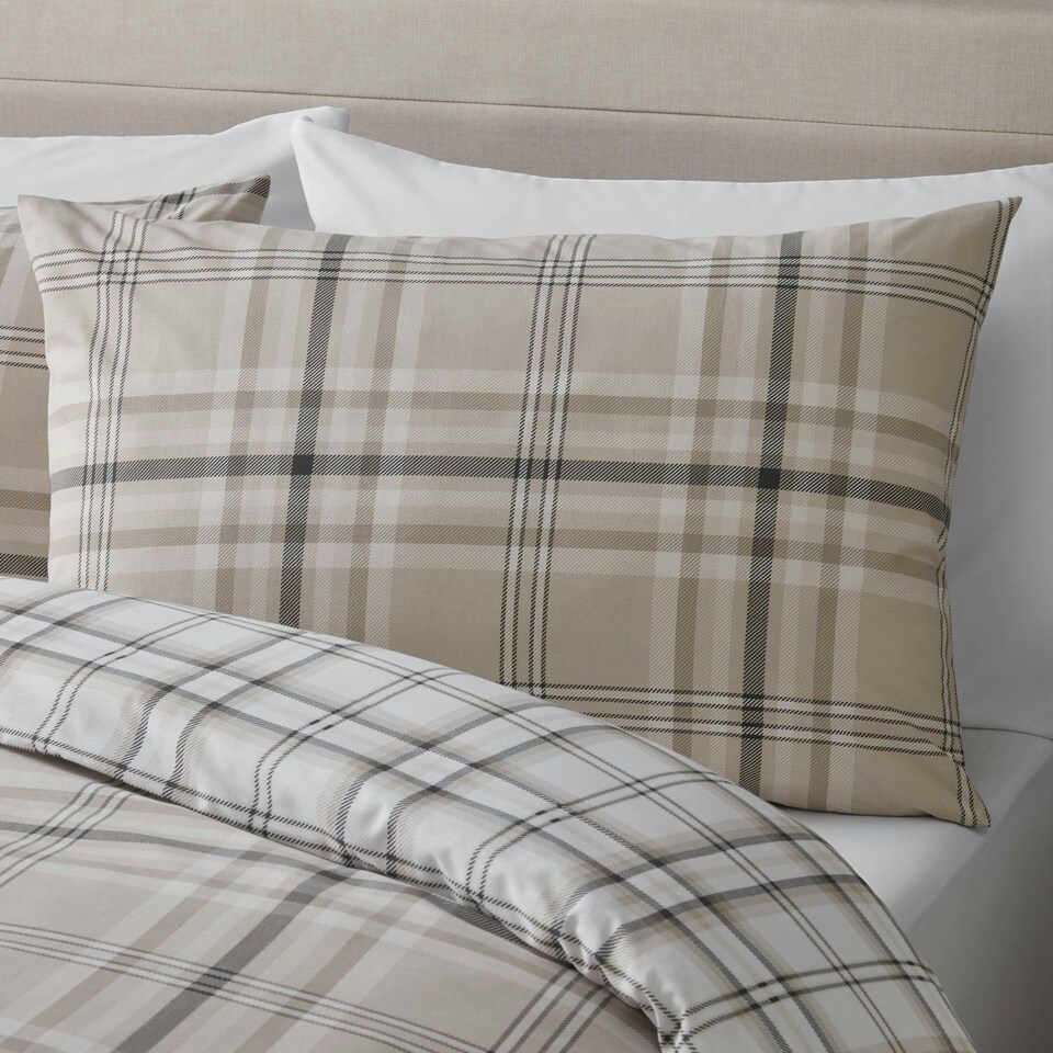 image 1 of Catherine Lansfield Kelso Check Reversible Duvet Cover Set Natural Cream | Natural | Single
