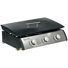 Outsunny Portable Gas Plancha BBQ Grill with 3 Burners, Non-Stick Griddle, Lid
