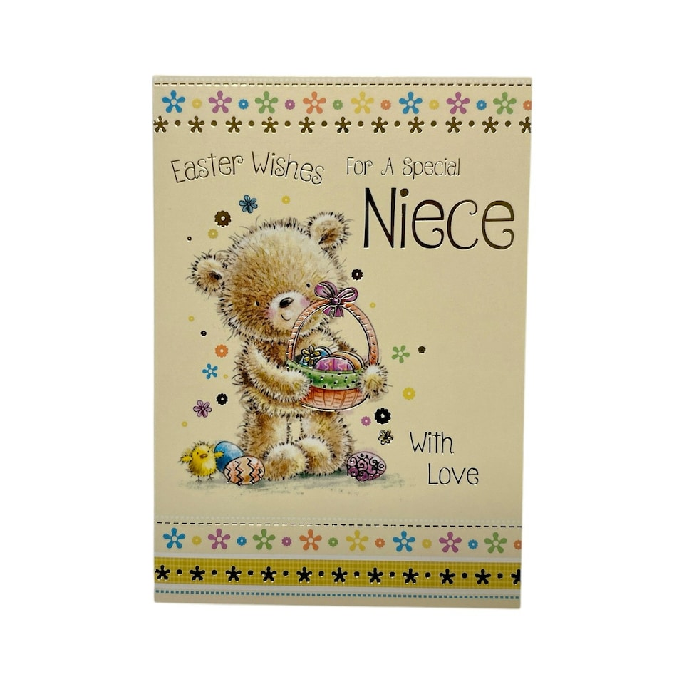 image 1 of For A Special Niece Cute Teddy & Eggs Design Easter Card
